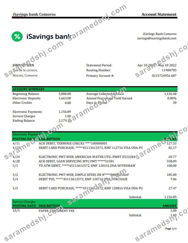 Comoros iSavings bank statement xls